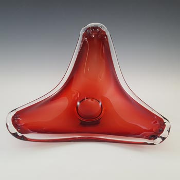 Swedish / Scandinavian Red & Clear Glass Vintage Bowl