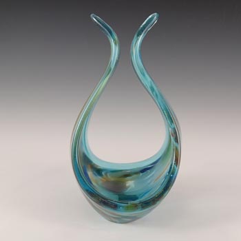 Viartec Murano Style Blue Spanish Speckled Glass Sculpture Bowl