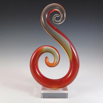 Murano Style Chinese Red, Amber & Clear Glass Abstract Sculpture