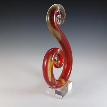 Murano Style Chinese Red, Amber & Clear Glass Abstract Sculpture