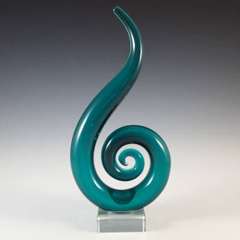 Murano Style Chinese Turquoise & Clear Glass Abstract Sculpture
