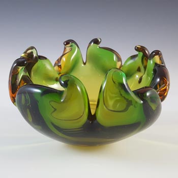 Archimede Seguso Murano Green & Amber Glass Ashtray Bowl