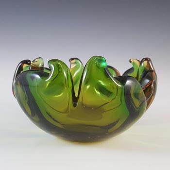 Arte Nuova Murano Green & Amber Glass Ashtray Bowl