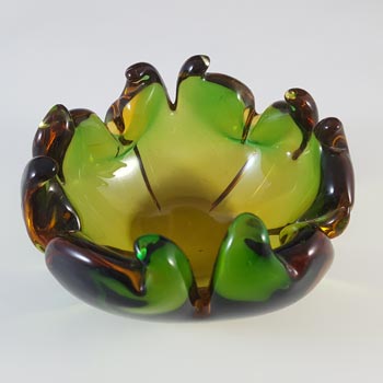 Arte Nuova Murano Green & Amber Glass Ashtray Bowl