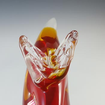 Aldo Bon Large Murano Red & Amber Sommerso Glass Fish Sculpture
