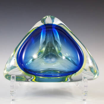 Murano/Venetian Blue & Uranium Green Sommerso Glass Bowl