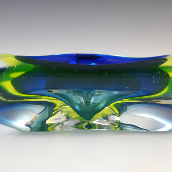 Arte Nuova Murano Blue & Uranium Green Sommerso Glass Bowl