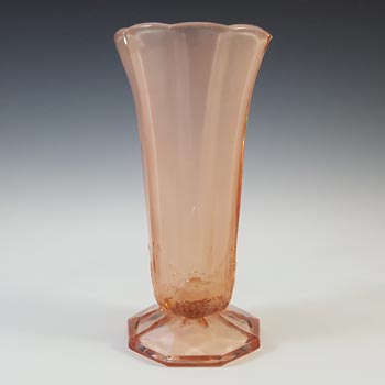 Sowerby Pink Art Deco Glass 1950\'s Bird + Panel Vase