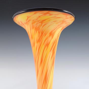 Czech Orange, Yellow & Black Spatter / Splatter Glass Vase