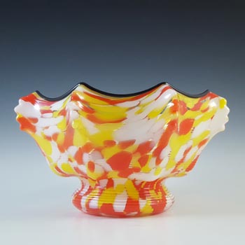Welz Czech Red & Yellow Spatter Glass Knuckle Vase / Bowl