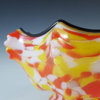 Welz Czech Red & Yellow Spatter Glass Knuckle Vase / Bowl