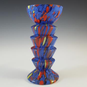Ernst Steinwald / Franz Tomschick Czech Art Deco Blue Spatter Glass Vase