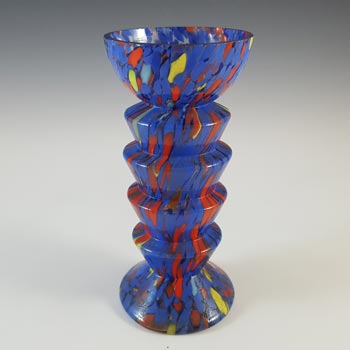 Kralik Czech Art Deco Blue Spatter / Splatter Glass Vase