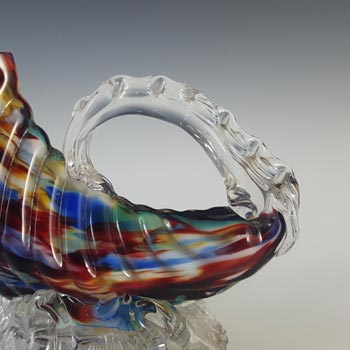 Welz Bohemian Black, Red, Blue & White Spatter Glass Horn Vase
