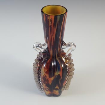 Welz Bohemian Dark Red, Blue & Yellow Spatter Glass Vase