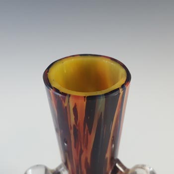Welz Bohemian Dark Red, Blue & Yellow Spatter Glass Vase