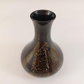 Stuart Strathearn Black & Gold Leaf Vintage 1980's Glass Vase