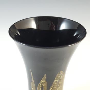 MARKED Stuart Strathearn Black & Gold Leaf Vintage Glass Vase