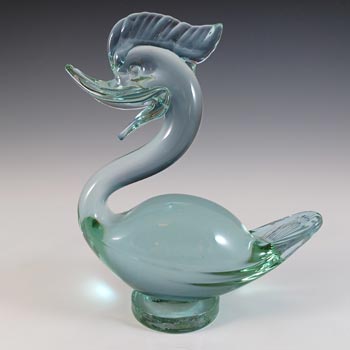 Murano Green / Blue Venetian Glass Neodymium Swan Sculpture