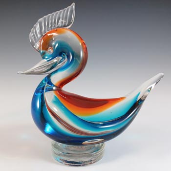 Murano Red & Blue Venetian Glass Vintage Swan Figurine