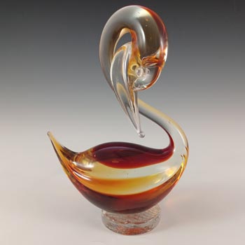 Murano Red & Amber Venetian Glass Vintage Swan Figurine