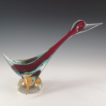 (image for) Murano Venetian Red & Blue Sommerso Glass Swan Sculpture