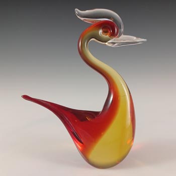 Murano Venetian Red & Amber Glass Vintage Swan Sculpture