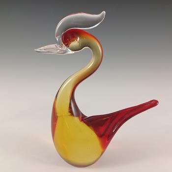 Murano Venetian Red & Amber Glass Vintage Swan Sculpture