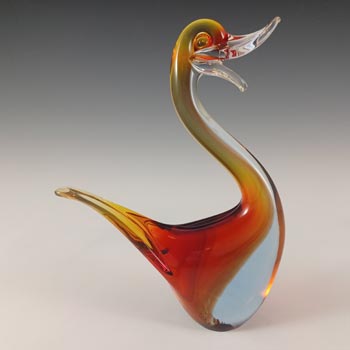 Murano Venetian Red & Blue Sommerso Glass Duck or Swan Figurine