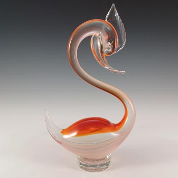 Murano Vintage Red & White Venetian Glass Swan Sculpture