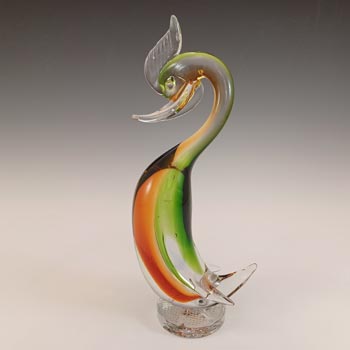 Murano Venetian Green & Amber Sommerso Glass Swan Sculpture