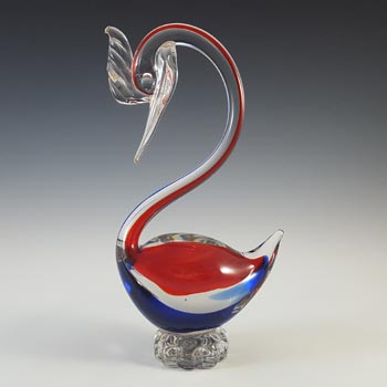 Murano Venetian Red & Blue Vintage Glass Swan Sculpture