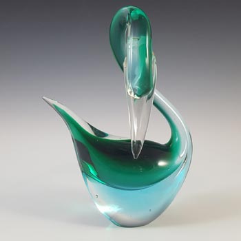 Murano Venetian Blue & Green Sommerso Glass Swan Sculpture