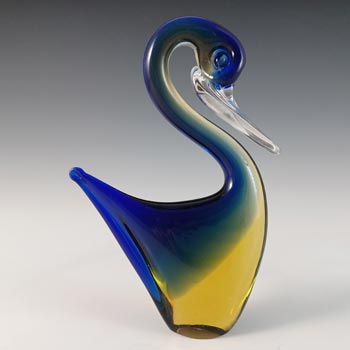 Murano Blue & Amber Venetian Glass Vintage Swan Sculpture