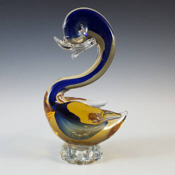 Murano / Venetian Blue & Amber Sommerso Glass Swan / Duck