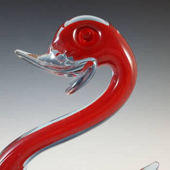 Murano Red & Neodymium Lilac / Blue Sommerso Glass Swan