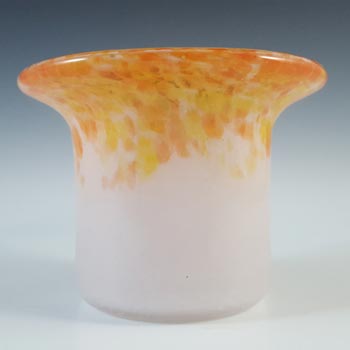 SIGNED Vasart Orange & White Mottled Glass Posy Bowl B035