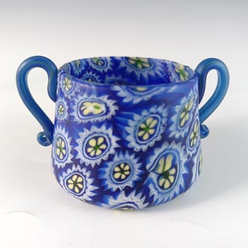 Fratelli Toso Millefiori Canes Murano Blue & White Glass Vase