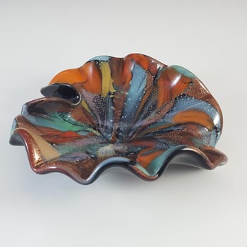 Murano Vintage Copper Aventurine & Coloured Murrines Black Glass Bowl
