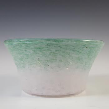 SIGNED Vasart Green & White Mottled Glass Bowl B044