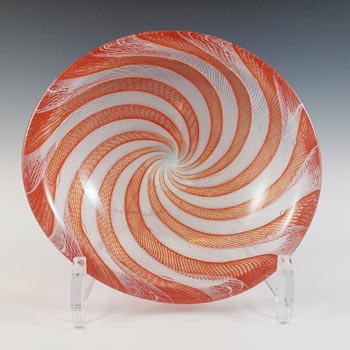 Venini Murano Orange & White Glass Zanfirico Filigree Bowl - Marked