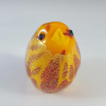 LABELLED Ferro Lorenzo Murano Yellow, Red & Gold Leaf Glass Bird
