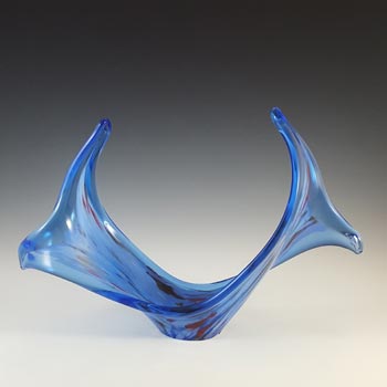 Viartec Murano Style Blue Spanish Glass Horn Sculpture Bowl