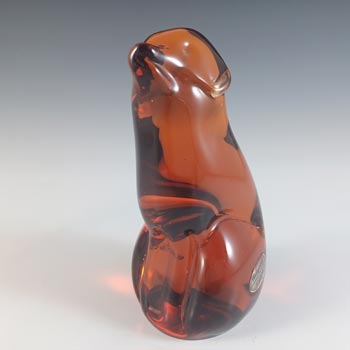 MARKED & LABELLED Wedgwood Topaz Glass Dog Paperweight SG420