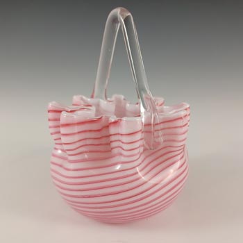 Welz Bohemian Pink & White Striped Glass Victorian Basket Bowl