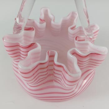 Welz Bohemian Pink & White Striped Glass Victorian Basket Bowl