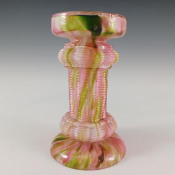 Welz Bohemian Pink & Green Aventurine Spatter Glass Candle Holder