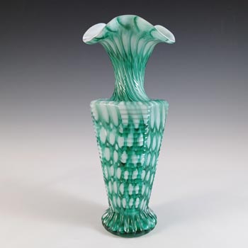 Welz Bohemian Honeycomb Green & White Spatter Glass Vase