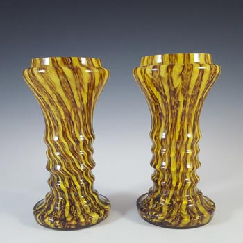 Franz Welz Pair of Czech Yellow Glass 'Zig Zag Lines' Vases