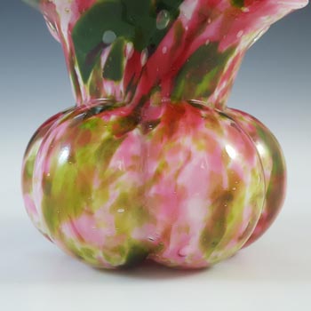 Welz Bohemian Pink & Green Aventurine Spatter Glass Basket